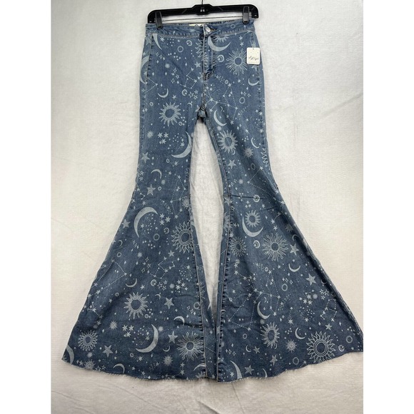 Free People Just Float On Printed Flare High Rise Jeans - Picture 2 of 9